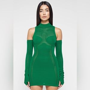 Maniere De Voir Knitted High neck contour dress - Green #manieredevoir #maniere